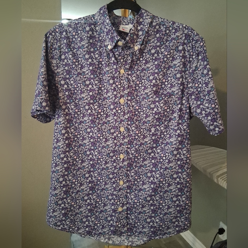 Ken L.T.D. Purple and White Floral Casual Button-Down Shirt